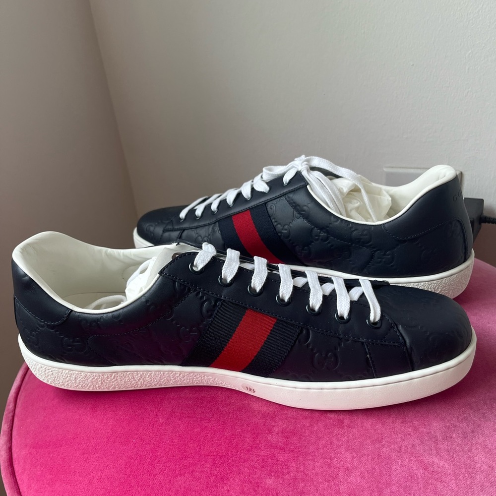 NEW Gucci Men's Ace Sneakers with Web in color Blue